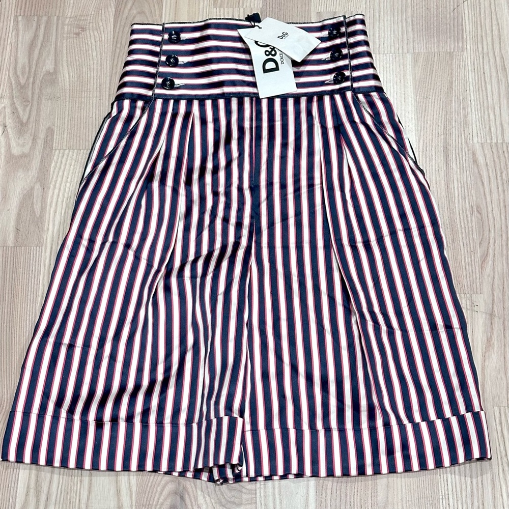D&G Striped Women's Satin Bermuda Shorts - Navy Red and White